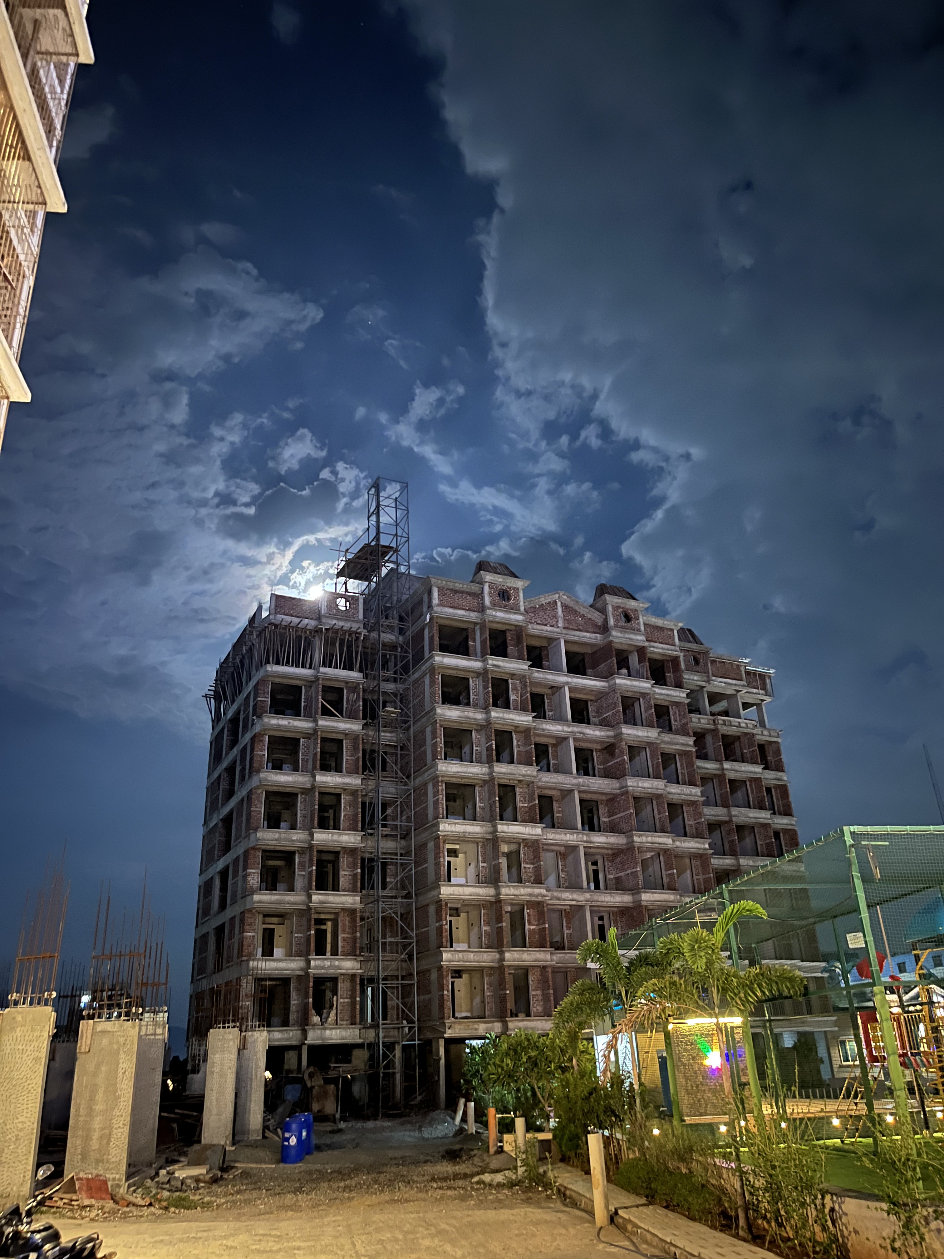 Skyline under construction at night