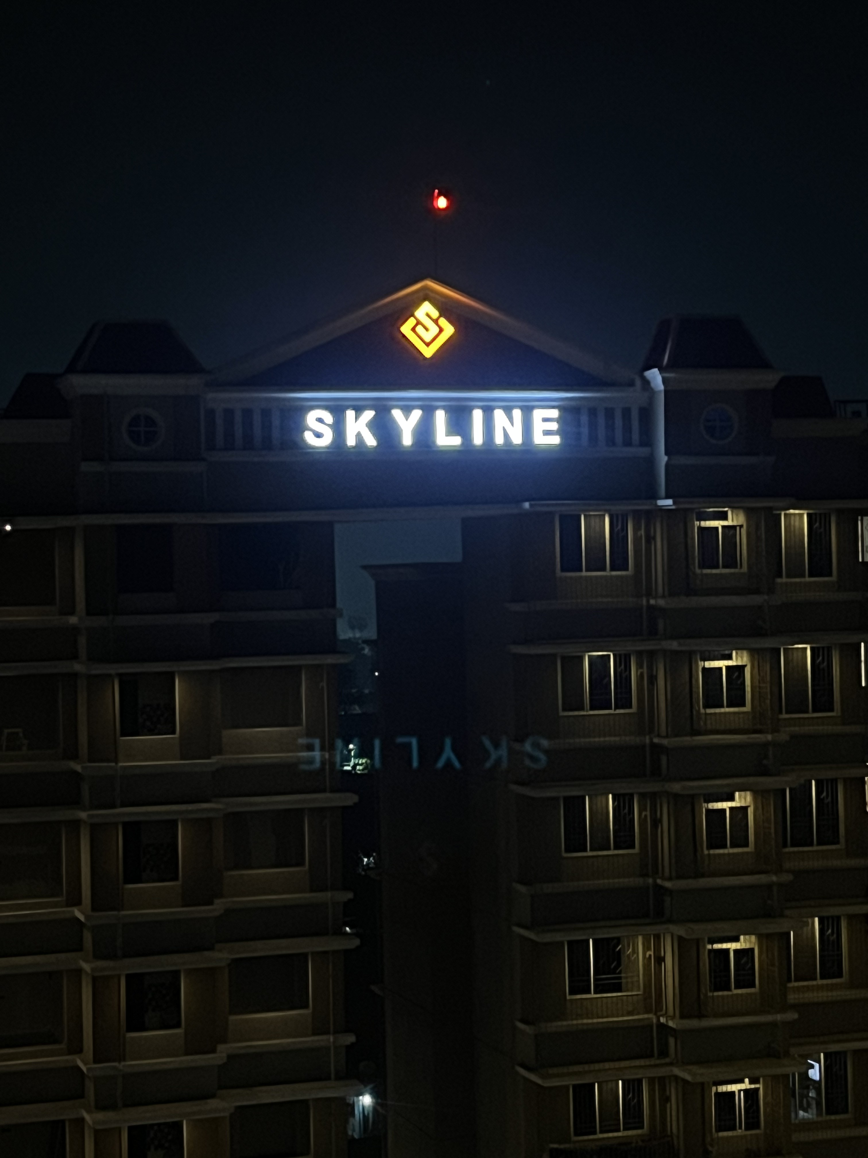 Skyline signage lit at night