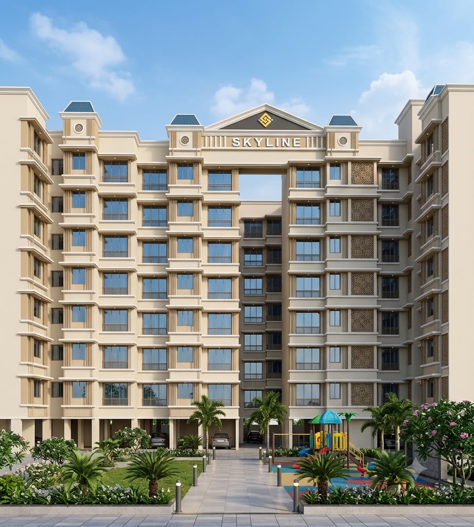 Skyline Realtors render with playground, Waliv, Vasai East